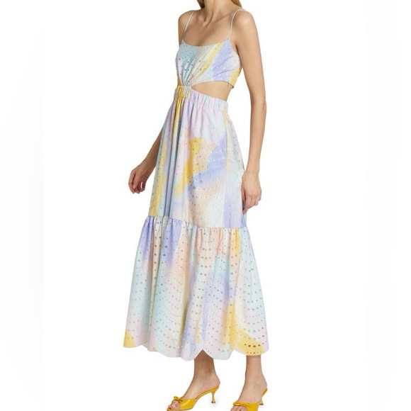 $595 NWT ML Monique Lhuillier Poplin Eyelet Cut Out Midi Dress Sz 4 - Picture 3 of 13